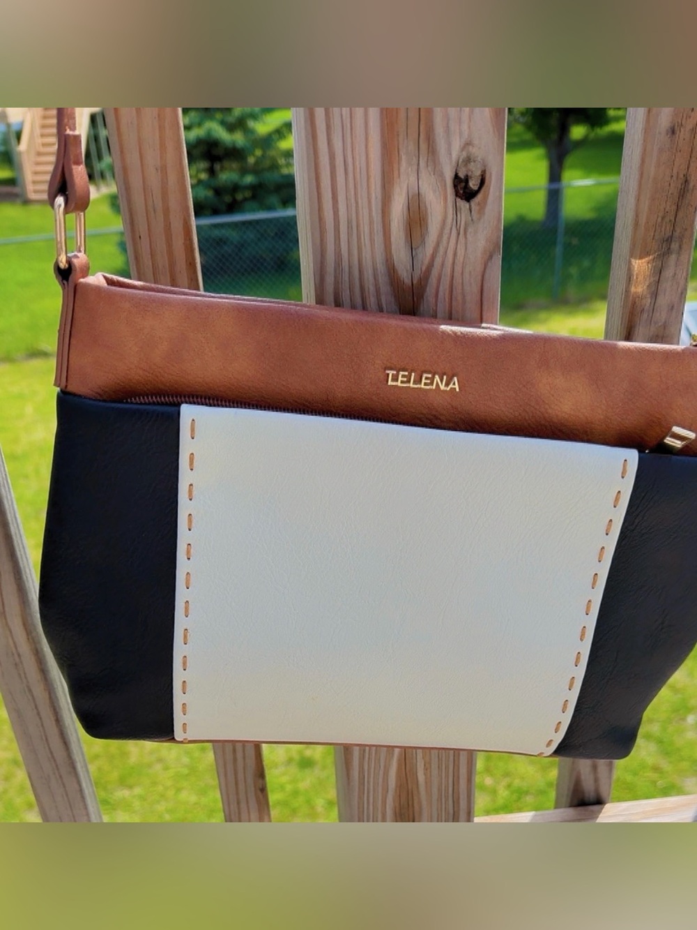 TELENA Brown & Black Color Block Crossbody Bag Purse